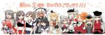  absurdres akagi_(kantai_collection) anniversary aquila_(kantai_collection) bangs bespectacled black_eyes blonde_hair blunt_bangs blush brown_hair cellphone closed_eyes commentary crown detached_sleeves drunk facial_scar gangut_(kantai_collection) glasses globus_cruciger graf_zeppelin_(kantai_collection) grey_hair hairband hakama_skirt haruna_(kantai_collection) hat hatsuyuki_(kantai_collection) highres holding_hands i-168_(kantai_collection) jacket_on_shoulders jewelry kaga_(kantai_collection) kantai_collection long_hair military military_uniform mini_crown mouth_hold multiple_girls muneate musashi_(kantai_collection) necklace peaked_cap phone pipe_in_mouth pola_(kantai_collection) prinz_eugen_(kantai_collection) rebecca_(keinelove) red_hair remodel_(kantai_collection) scar school_uniform serafuku simple_background smartphone uniform warspite_(kantai_collection) white_background 