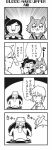  2girls 4koma :&gt; :3 amane_(bkub) animal_costume animal_ears bangs bkub blush closed_eyes comic constricted_pupils dj_copy_and_paste emphasis_lines eyebrows_visible_through_hair fangs glasses greyscale hair_between_eyes halftone hand_mirror hat headphones highres holding_marker holding_mirror honey_come_chatka!! jacket komikado_sachi long_hair marker mirror monochrome multiple_boys multiple_girls necktie one_side_up scar shirt short_hair side_ponytail simple_background slit_pupils smile speech_bubble swept_bangs talking tayo translated triangle_mouth two-tone_background vampire_costume whiskers wolf_costume wolf_ears 