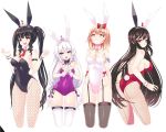  absurdres ahoge animal_ears arm_strap armband ass bangs bare_shoulders black_hair black_legwear black_leotard black_ribbon blonde_hair blue_eyes bow breasts brown_eyes bunny_ears bunny_tail bunnysuit choker collarbone commentary_request covered_navel cropped_legs detached_collar fake_animal_ears fake_tail fang fishnet_legwear fishnet_pantyhose fishnets frilled_legwear garter_straps gloves hair_bow haru_estia highleg highleg_leotard highres install! iris_yuma korean_commentary large_breasts leotard lily_bloomerchen lingerie long_hair medium_breasts multiple_girls necktie pantyhose pink_leotard purple_leotard reason_(ficafe) red_eyes red_legwear red_neckwear ribbon ribbon_choker shiny shiny_skin short_hair sidelocks silver_hair simple_background small_breasts soul_worker stella_unibell strapless strapless_leotard tail thighhighs tiara tied_hair twintails underwear very_long_hair white_background white_gloves white_legwear wrist_cuffs yellow_eyes 