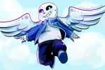  alternate_universe angeltale animated_skeleton bone boots clothed clothing cloud fan_character feathered_wings feathers flying footwear humanoid jacket male not_furry pants sans_(undertale) serpentinesaltern skeleton sky smile solo undead undertale video_games wings 