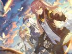  404_(girls_frontline) 4girls :d ;d animal arms_up assault_rifle bangs bird black_gloves blue_sky blurry blurry_foreground blush breasts brown_eyes brown_hair brown_jacket brown_legwear brown_ribbon brown_skirt closed_mouth cloud cloudy_sky commentary_request day depth_of_field dress_shirt dutch_angle eyebrows_visible_through_hair eyes_closed facial_mark fingerless_gloves fingernails flat_cap g11_(girls_frontline) girls_frontline gloves green_eyes green_hat green_jacket gun h&amp;k_ump45 hair_between_eyes hair_ornament hairclip hat heckler_&amp;_koch hk416 hk416_(girls_frontline) holding holding_gun holding_weapon jacket kaina_(tsubasakuronikuru) long_hair long_sleeves multiple_girls neck_ribbon object_namesake one_eye_closed one_side_up open_clothes open_jacket open_mouth outdoors outstretched_arm pantyhose pleated_skirt purple_jacket ribbon rifle scar scar_across_eye seagull shirt silver_hair skirt sky small_breasts smile stretch trigger_discipline twintails ump45_(girls_frontline) ump9_(girls_frontline) very_long_hair weapon white_gloves white_shirt yawning 