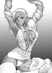  bang-you boots breasts breasts_apart covered_nipples dark_elf dark_skin elf greyscale large_breasts monochrome open_clothes pirotess pointy_ears pussy_juice record_of_lodoss_war skirt skirt_lift slime solo tentacles tentacles_under_clothes thigh_boots thighhighs 