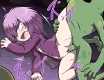  1girl bangs bar_censor blush bottomless censored constricted_pupils derodero fangs hair_over_one_eye hetero jacket long_sleeves messy_hair nollety open_clothes open_jacket open_mouth penis pointless_censoring purple_hair purple_jacket pussy rape sex shirt solo_focus spread_legs sudou_michiko tears teeth torn_clothes torn_shirt vaginal white_shirt zombie 
