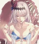  babydoll bare_shoulders bikini blush collarbone dark_jeanne drooling feathers granblue_fantasy hair_feathers hairband jeanne_d'arc_(granblue_fantasy) lavender_hair licking_lips long_hair looking_at_viewer nail_polish red_eyes saliva solo sunao_(souis) swimsuit tongue tongue_out wet 