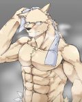  2018 abs anthro biceps canine digital_media_(artwork) eyewear fur glasses kemono kenjilokung male mammal muscular pecs simple_background wolf 