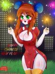  alternate_species animatronic anthro baby_(fnafsl) big_breasts blush breasts clothing dress female five_nights_at_freddy&#039;s five_nights_in_anime green_eyes hair human humanized legwear machine mammal orange_hair robot sister_location solo thigh_highs video_games white_skin 