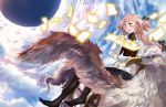  ;d alternate_costume astolfo_(fate) bangs bare_shoulders black_bow black_legwear blue_sky blush book bow braid cloud cloudy_sky commentary_request day detached_sleeves fang fantasy fate/apocrypha fate_(series) flying gloves glowing gold_trim hair_bow hair_intakes highres hippogriff holding holding_book long_hair long_sleeves looking_away looking_to_the_side male_focus multicolored_hair no_shoes one_eye_closed open_book open_mouth otoko_no_ko pages pink_hair purple_eyes riding saddle shirt single_braid sky smile streaked_hair sunlight turtleneck two-tone_hair white_gloves white_hair white_shirt zetsuki_(theendoftheworid) 