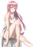  absurdres aqua_eyes bangs bare_legs bare_shoulders commentary_request darling_in_the_franxx dress eyebrows_visible_through_hair highres horns liudaohai6001 long_hair pink_hair revision sitting solo sundress zero_two_(darling_in_the_franxx) 