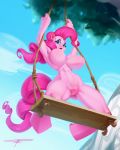  2018 absurd_res anthro anthrofied big_breasts blue_eyes breasts digital_media_(artwork) earth_pony equine featureless_crotch female friendship_is_magic hair hi_res horse looking_at_viewer mammal my_little_pony open_mouth pink_hair pinkie_pie_(mlp) pony signature solo swing white-devil 