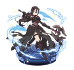  ;) androgynous armor black_eyes black_footwear black_hair boots breastplate brown_leotard detached_sleeves faux_figurine floating_hair full_body gauntlets hair_between_eyes holding holding_weapon jpeg_artifacts kirito kirito_(sao-ggo) knee_boots leotard long_hair looking_at_viewer male_focus official_art one_eye_closed otoko_no_ko poleaxe shoulder_armor simple_background smile solo sparkle spaulders sword_art_online sword_art_online:_code_register thigh_strap very_long_hair weapon white_background 