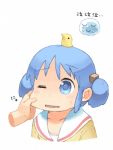  blue_eyes blue_hair cheek_pinch naganohara_mio nichijou nishimura_(prism_engine) one_eye_closed short_twintails wince 