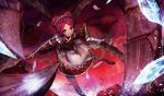  attacking battle entoma_vasilissa_zeta icicle insect_girl maid monster_girl ofuda overlord_(maruyama) purple_hair red_background red_eyes tentacle 