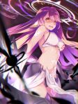  angel_wings blush breasts bridal_gauntlets crop_top cross drooling feathered_wings fuchima gloves halo jibril_(no_game_no_life) long_hair low_wings magic_circle medium_breasts midriff mismatched_legwear navel no_game_no_life pink_hair saliva sideboob solo symbol-shaped_pupils tattoo thighhighs very_long_hair white_wings wing_ears wings yellow_eyes 