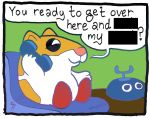  :3 ? anthro censored comic cute dialogue english_text fur goo gooey_(kirby) hamster humor inside kirby_(series) male mammal nintendo nude phone question rick_(kirby) rodent sitting smile solo text unknown_artist video_games 