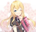  ;) armor blonde_hair blue_eyes crossdressing flower index_finger_raised japanese_armor kote long_hair male_focus midare_toushirou necktie one_eye_closed otoko_no_ko shoulder_armor smile sode touken_ranbu yuhi_(hssh_6) 