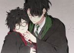  2boys brown_hair glasses hand_on_chin harry_james_potter harry_potter male male_focus multiple_boys red_eyes shirt sleeping tom_marvolo_riddle yaoi 