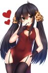  :o animal_print bangs black_gloves black_hair black_legwear blush breasts brown_eyes china_dress chinese_clothes covered_navel dress eyebrows_visible_through_hair finger_to_mouth garter_straps gloves hair_between_eyes hair_ribbon head_tilt heart highres idolmaster idolmaster_cinderella_girls leopard_print long_hair matoba_risa open_mouth pelvic_curtain print_ribbon red_dress ribbon ricroot simple_background sleeveless sleeveless_dress small_breasts solo thighhighs twintails very_long_hair white_background 