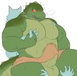  2018 alligator balls barazoku big_pecs blush bulge canine clothing crocodilian green_balls green_penis grope group hand_holding kemono male mammal muscular muscular_male pecs penis reptile scalie sheeporwolf simple_background size_difference spooning steam sweat underwear wet_spot white_background 