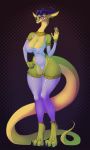  anthro big_breasts breasts clothing ear_piercing female horn legwear nipple_bulge piercing reptile sanfingulipunrapin scalie solo stockings thick_thighs tight_clothing voluptuous wide_hips 