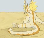  frilled_lizard kalahai lizard reptile scalie sitting smile solo spread_legs spreading stripes taoryu tongue tongue_out 