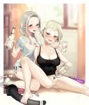  :d absurdres alcohol bad_id bad_pixiv_id bar_censor bare_shoulders barefoot black_panties blonde_hair blush braid breasts censored character_request cleavage covered_nipples cup dildo drinking_glass drunk highres kneeling long_hair looking_at_viewer marchen_madchen maria_rasputin multiple_girls ohisashiburi open_mouth panties pouring pouring_onto_pussy purple_eyes short_hair sitting smile socks spread_legs tatiana_boyarskii teeth tongue twin_braids underwear vibrator vodka wet wet_clothes white_panties 