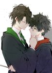  2boys brown_hair glasses green_eyes harry_james_potter harry_potter male male_focus multiple_boys shirt tom_marvolo_riddle yaoi 