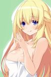  bare_shoulders blonde_hair blue_eyes breasts cleavage fingers_together iwasi-r large_breasts long_hair looking_at_viewer neptune_(series) smile solo towel vert 