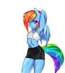  2016 alpha_channel anthro anthrofied blue_feathers bra breasts clothed clothing equine feathered_wings feathers female friendship_is_magic hair half-closed_eyes hi_res kronilix looking_at_viewer mammal midriff multicolored_hair multicolored_tail my_little_pony navel pegasus rainbow_dash_(mlp) rainbow_hair rainbow_tail simple_background small_breasts solo sports_bra standing transparent_background underwear wings 