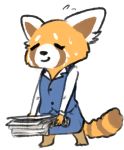  2018 aggressive_retsuko anthro barefoot clothed clothing eyes_closed facial_markings female holding_object mammal markings nobby_(artist) paper partially_colored red_panda retsuko simple_background solo standing striped_tail stripes sweat sweatdrop white_background 