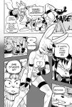  ! 2018 anthro breasts cleavage cleavage_cutout clothed clothing comic cookie_(furryfight_chronicles) daigaijin dialogue english_text female furryfight_chronicles kalita_(furryfight_chronicles) lagomorph mammal muko open_mouth rabbit rodent squirrel text 