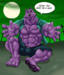  2018 abs anthro bernard_(ok_k.o.!_lbh) big_muscles canine cartoon_network clothed clothing digital_media_(artwork) fur male mammal miguel_okami muscular muscular_male ok_k.o.!_let&#039;s_be_heroes open_shirt pecs purple_fur shirt solo tuft were werewolf 