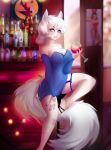  2018 anthro blue_eyes breasts bulge clothed clothing detailed_background dickgirl digital_media_(artwork) hair intersex looking_at_viewer mammal nitricacid smile white_hair 