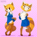  aggressive_retsuko braless breasts clothed clothing exposed_breasts female flashing mammal panties panties_down pattern_background pink_background red_panda retsuko sanrio simple_background teasing topless underwear whygena 