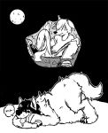  ante anthro assdemon canine coyote duo female female_pred lying male male_prey mammal moon nude on_front post_vore vore wolf 