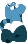  2018 barazoku blush briefs bulge clothing kemono kneeling male mammal obese overweight presenting red_panda sheeporwolf simple_background solo underwear white_background 