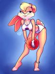  ball blue_eyes breasts buckteeth cleavage clothed clothing female gloves lagomorph lola_bunny looney_tunes mammal minxydoodle rabbit shirt skimpy solo teeth warner_brothers wet wet_shirt 