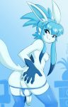  anus ass ass_grab blue_eyes blue_hair breasts eyelashes furry futanari glaceon highlights looking_back medium_breasts medium_penis nipples penis pokemon pokemon_(creature) shadowill shiny_pokemon simple_background smile spread_ass testicles thighhighs thong tied_hair topless uncensored 