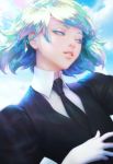  androgynous cloud colored_eyelashes commentary diamond_(houseki_no_kuni) from_below gem_uniform_(houseki_no_kuni) highres houseki_no_kuni multicolored_hair parted_lips realistic short_hair signature sky solo stanley_lau upper_body 