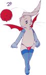  2016 anthro armwear bulge clothed clothing crossdressing digital_drawing_(artwork) digital_media_(artwork) elbow_gloves final_fantasy front_view gloves green_eyes hi_res legwear long_ears male mammal moogle pom_antenna simple_background solo spread_wings square_enix standing stockings stormdragonblue thong video_games whiskers white_background wings 