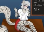  2018 anthro big_breasts blush breasts butt clothed clothing digital_media_(artwork) feline female fur leopard looking_at_viewer mammal nipples open_mouth pussy simple_background smile snow snow_leopard solo 