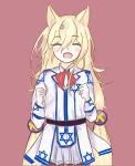  1girl animal_ears artist_request blouse cosplay dog_ears eyebrows_visible_through_hair eyes_closed fang_out g41_(girls_frontline) girls_frontline gloves happy hexagram highres negev_(girls_frontline) open_mouth star_of_david twintails 