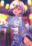  :d absurdres blue_eyes blurry blurry_background blush character_mask fate/grand_order fate_(series) festival hair_ornament hair_over_one_eye hairclip haru_(hiyori-kohal) highres holding_hands huge_filesize japanese_clothes kimono lamp lavender_hair long_sleeves looking_at_viewer mash_kyrielight mask mask_on_head night obi open_mouth out_of_frame outdoors outstretched_arms pointing pov pov_hands riyo_(lyomsnpmp)_(style) sash scan short_hair smile solo_focus wide_sleeves yukata 