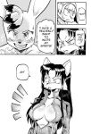  2018 anthro breasts canine cleavage clothed clothing comic cookie_(furryfight_chronicles) daigaijin dialogue english_text female fox furryfight_chronicles kalita_(furryfight_chronicles) kemono lagomorph mammal monochrome muko rabbit rodent squirrel sweat text 