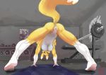  anthro anus athletic breasts butt digimon female gym looking_at_viewer nude pussy pussy_juice renamon solo sunhuiz under_boob yoga 
