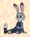  2018 3_toes anthro canine claws clothed clothing disney drjavi duo feet female foot_fetish fox judy_hopps lagomorph male mammal micro nick_wilde paws police_uniform purple_eyes rabbit simple_background size_difference smile teeth toe_claws toes uniform zootopia 
