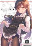  :q arashio_(kantai_collection) belt belt_buckle black_dress black_legwear brown_eyes brown_hair buckle buttons cover cover_page cum cum_on_body cum_on_lower_body cumdrip dress dress_lift english floral_background heart kantai_collection lifted_by_self long_hair long_sleeves pantyhose pinafore_dress rating remodel_(kantai_collection) shirt smile solo takei_ooki tongue tongue_out torn_clothes torn_legwear white_shirt 