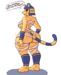  2018 aliasing alpha_channel animal_crossing ankha anthro bandage big_butt blue_hair blush breasts butt cat feline female fur hair looking_back mammal nintendo signirsol smile solo speech_bubble text video_games wide_hips wraps yellow_fur 