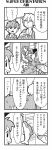  4koma :o amane_(bkub) bangs bkub bush closed_eyes comic dolphin earrings eyebrows_visible_through_hair formal greyscale hair_between_eyes halftone hallway highres honey_come_chatka!! jewelry messy_hair monochrome multiple_boys necktie one_side_up plant shirt short_hair simple_background speech_bubble stud_earrings suit sweatdrop talking translated tree two-tone_background vines 