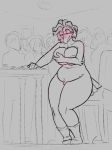  2018 anthro avian beak big_breasts bird blush breasts clothing covering covering_self digital_media_(artwork) embarrassed enf feathers female hair huge_breasts mostly_nude nipples nude pussy remanedur smile solo_focus standing thick_thighs undressing voluptuous wide_hips 