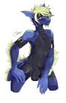  anthro aquatic_dragon armband balls belt clothing dragon fin grey_sclera ladon_(character) male otterbits revealing_(disambiguation) scalie soles solo swimsuit 